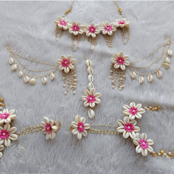 Pink & White Cowrie Shell Bridal Jewelry Set