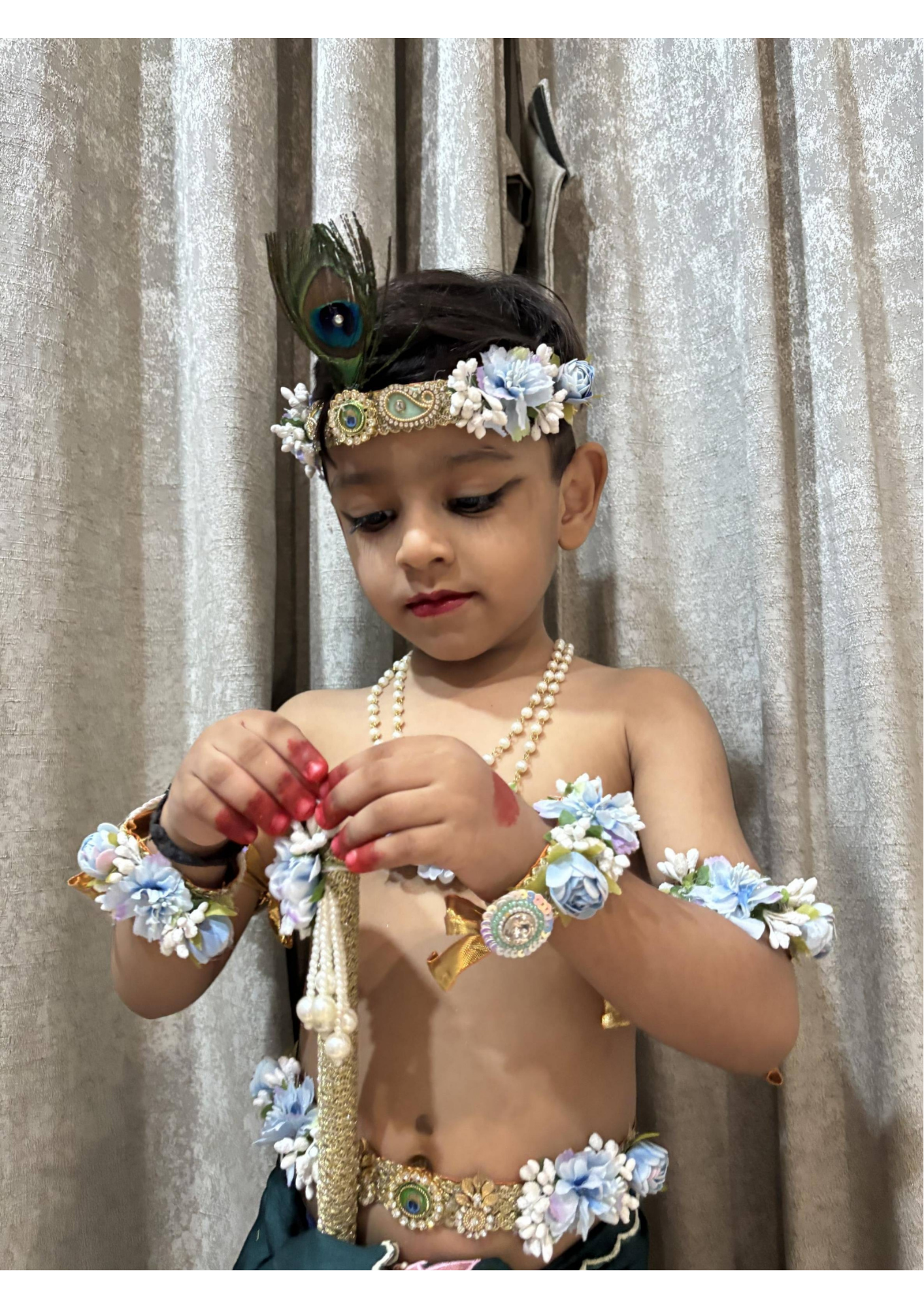 Royal Sky Blue Kanha Janmashtami Shringar Jewelry Set with Pearl Necklace - Image 3