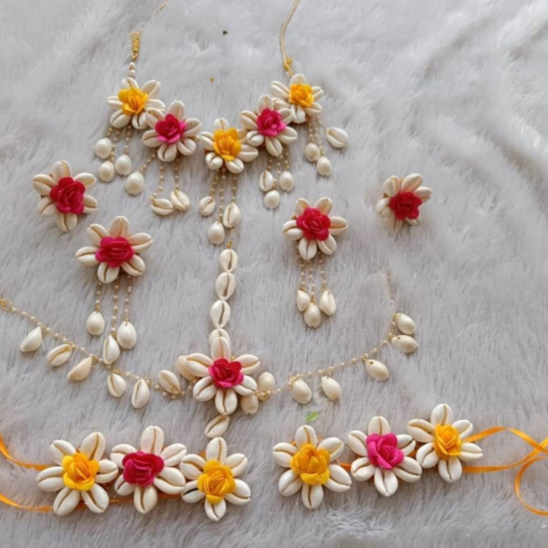 Pink, Yellow & White Cowrie Shell Bridal Jewelry Set