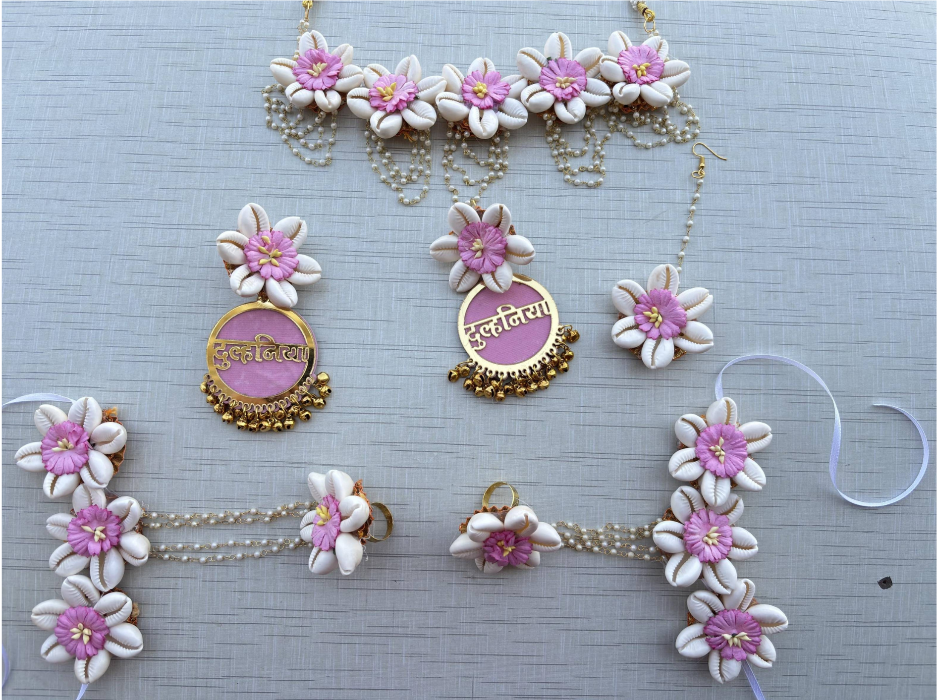 Pink "Dulhaniya" Cowrie Shell Bridal Jewelry Set