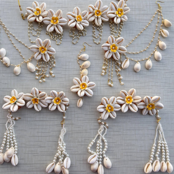 Yellow Floral & Cowrie Shell Bridal Jewelry Set