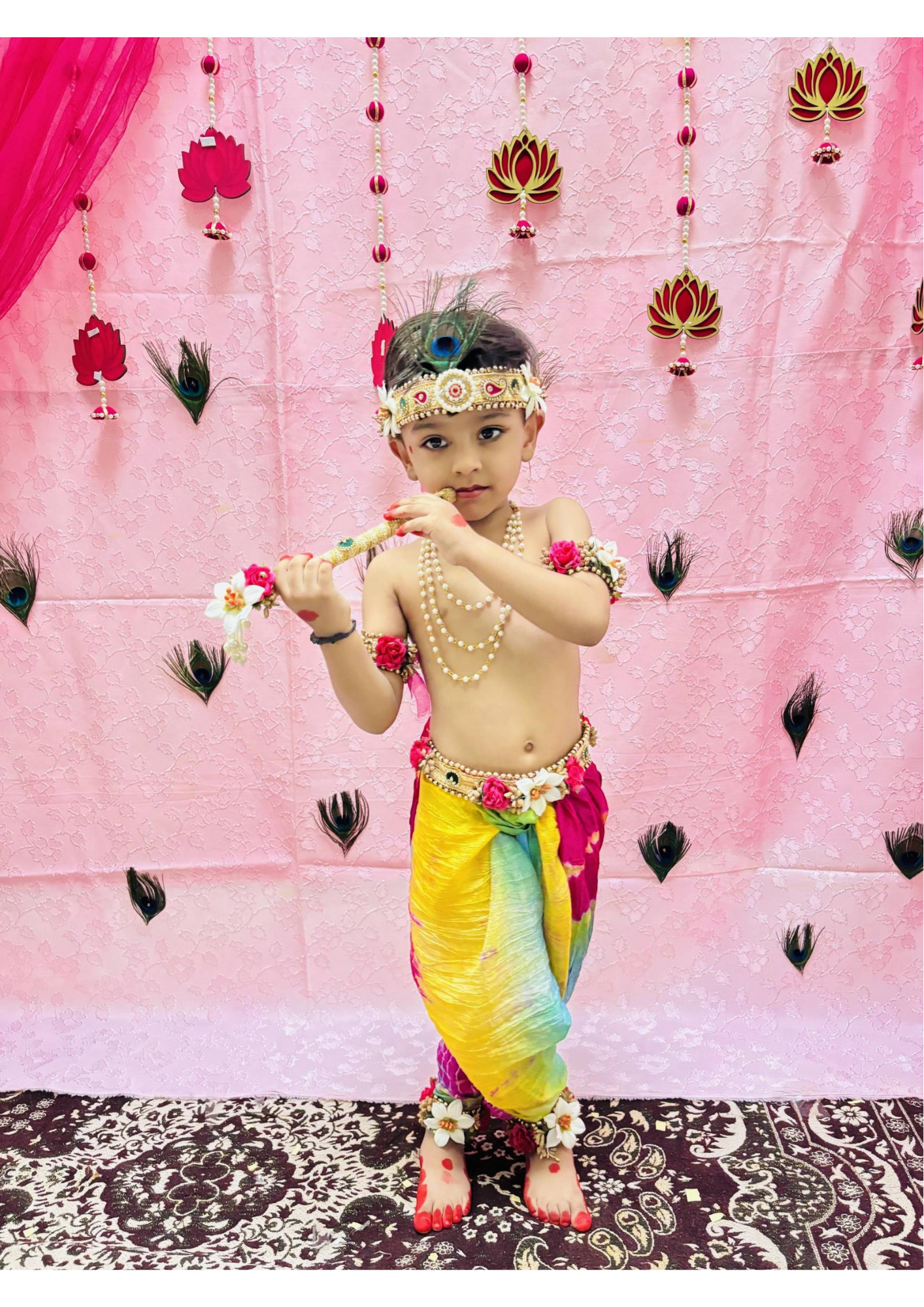 Royal Pink & White Kanha Janmashtami Floral Shringar Jewelry Set - Image 2
