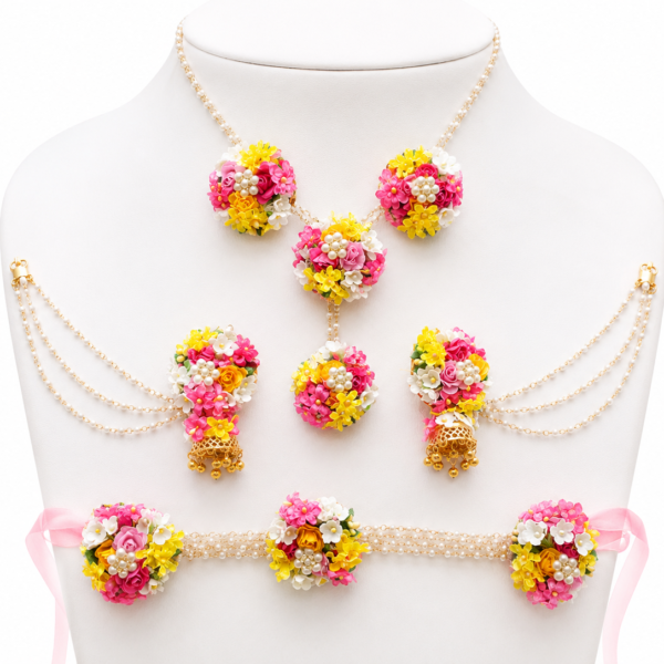 Pink, Yellow & White Floral Bridal Jewelry Set