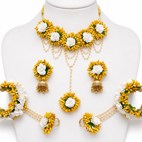 White & Yellow Artificial Floral Bridal Jewelry Set