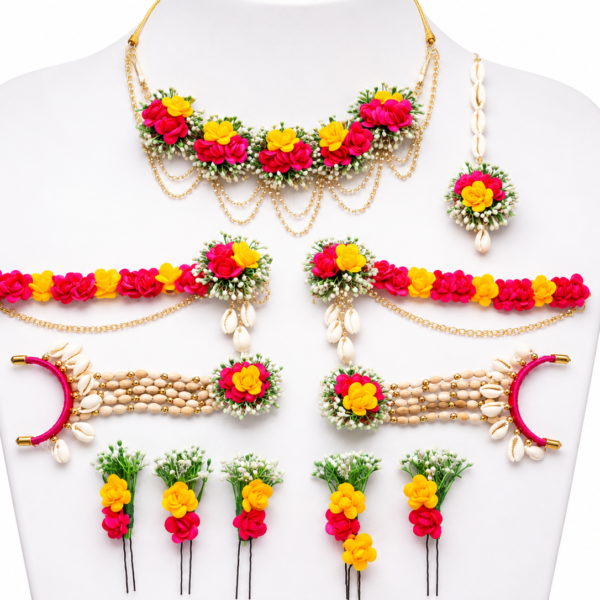 Magenta & Yellow Floral gypso Bridal Jewelry Set