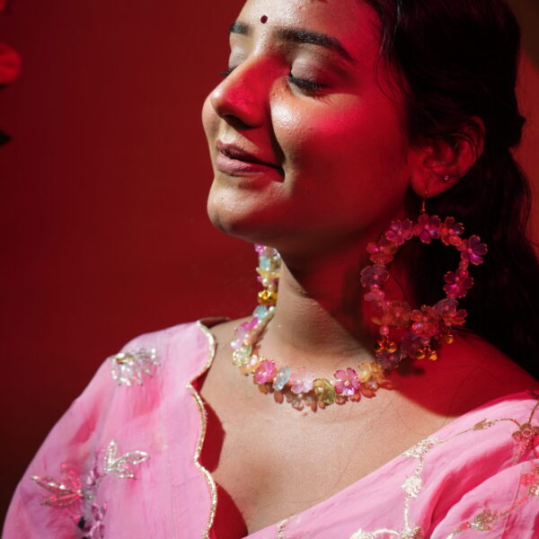 Pink Blossom Bridal Floral Jewellery Set