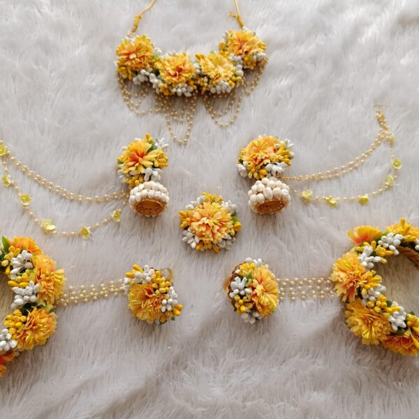 Yellow & Orange Artificial Floral Jewelry Set