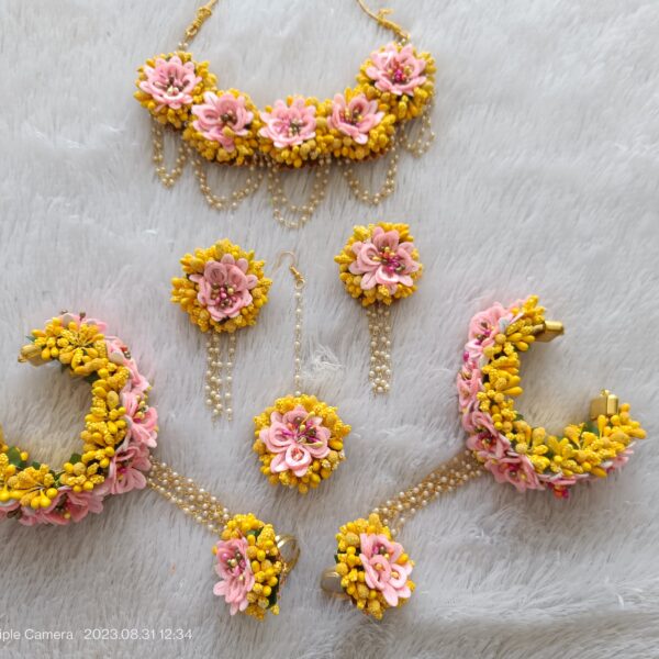 Handcrafted Pink Blossom Floral Pearl Jewelry Set