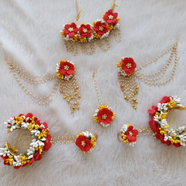 Handcrafted Red Blossom Pearl Jewelry Set