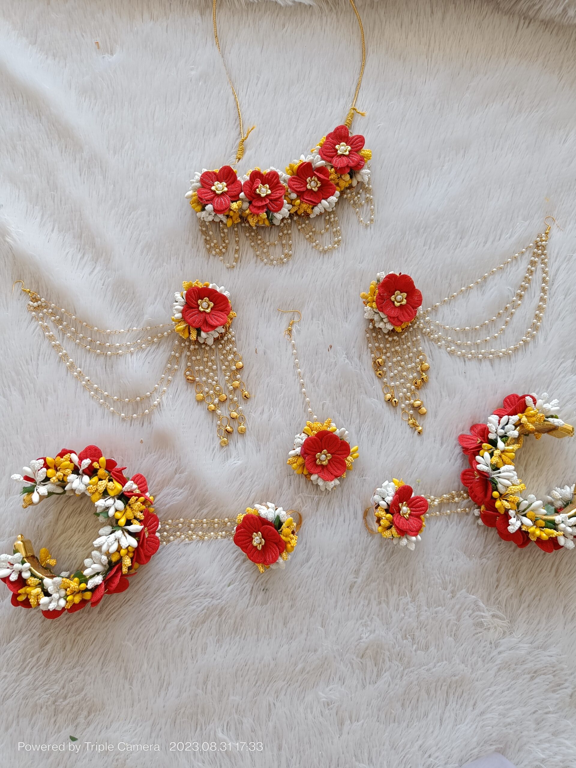 Handcrafted Red Blossom Pearl Jewelry Set