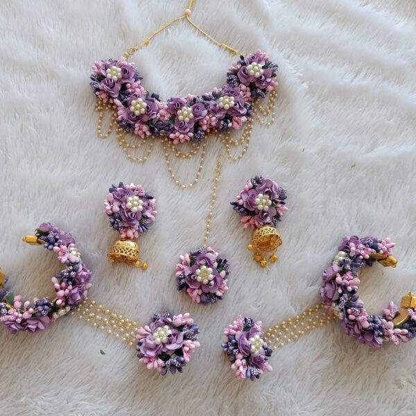 Purple & Pink Artificial Floral Jewelry Set