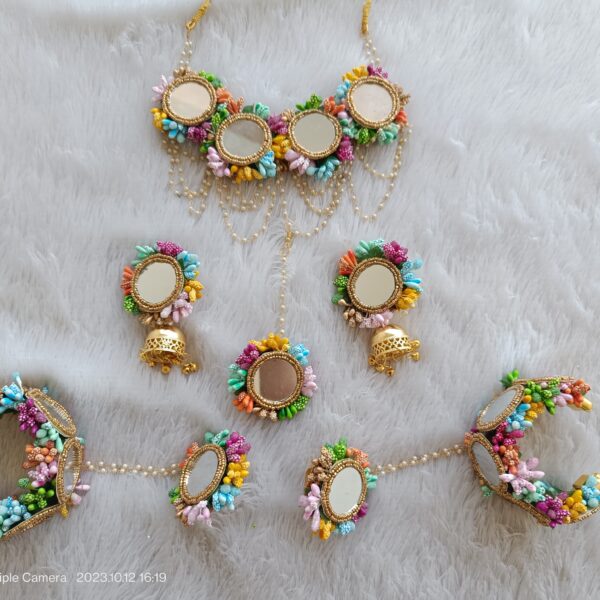 Multicolor Mirror Artificial Floral Jewelry Set