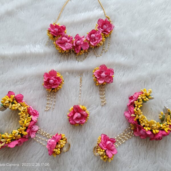 Vibrant Pink & Yellow Floral Jewelry Set