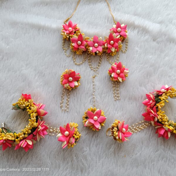 Pink & Gold Artificial Floral Bridal Jewelry Set