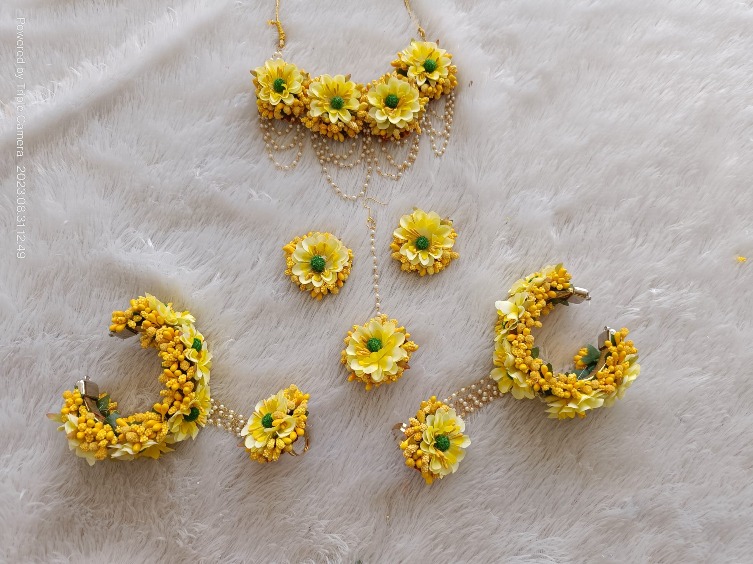 Solid Yellow Artificial Floral Bridal Jewelry Set
