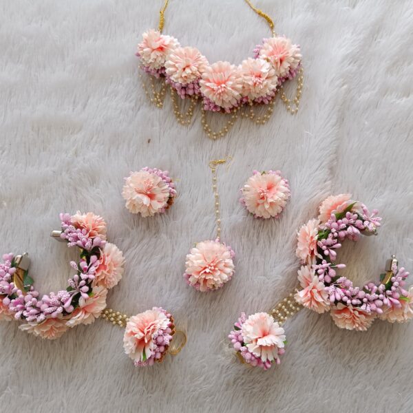 Peach & Light Pink Artificial Floral Jewelry Set