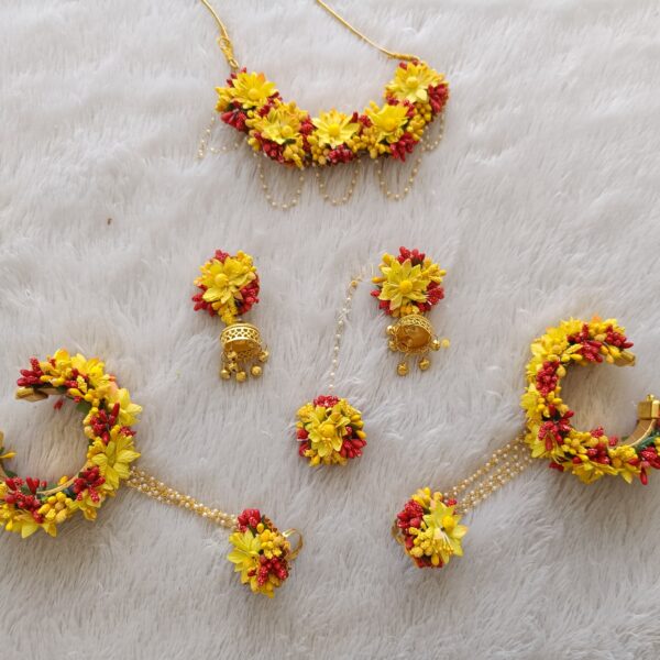 Yellow & Red Artificial Floral Bridal Jewelry Set