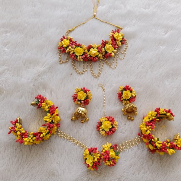 Yellow & Red Artificial Floral Bridal Jewelry Set