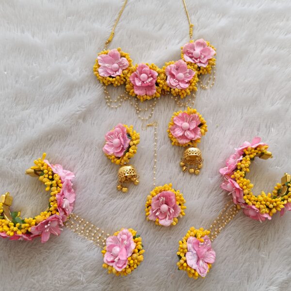 Pink & Yellow Artificial Floral Bridal Jewelry Set