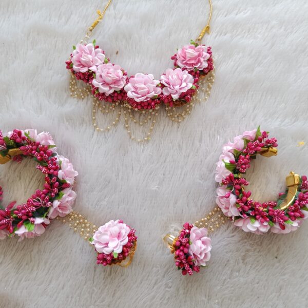 Light Pink & Magenta Artificial Floral Jewelry Set