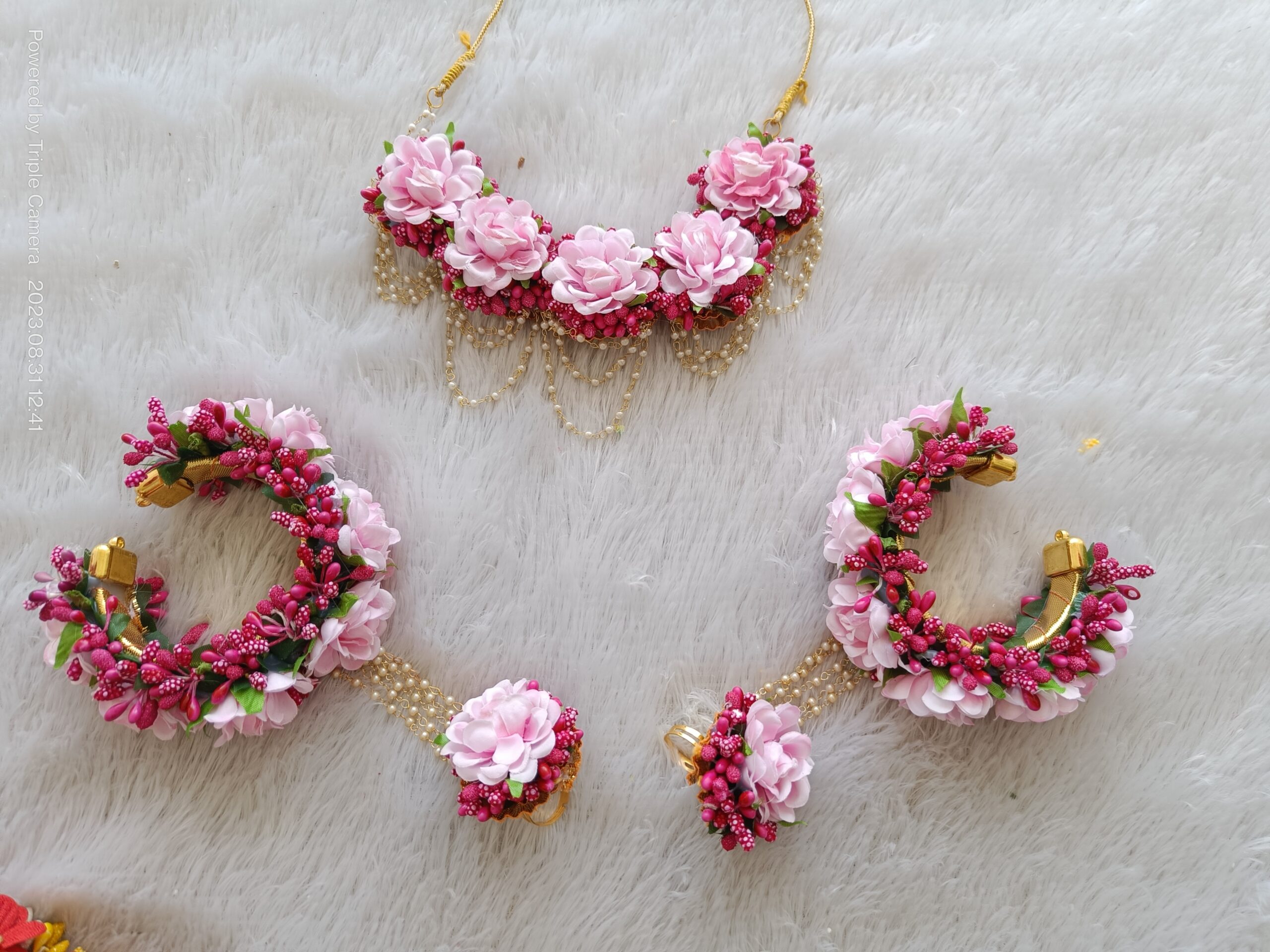 Light Pink & Magenta Artificial Floral Jewelry Set