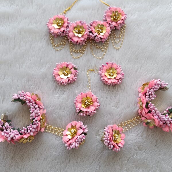 Pink & Gold Metallic Artificial Floral Jewelry Set