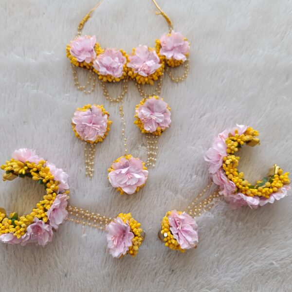 Pink & Yellow Artificial Floral Bridal Jewelry Set