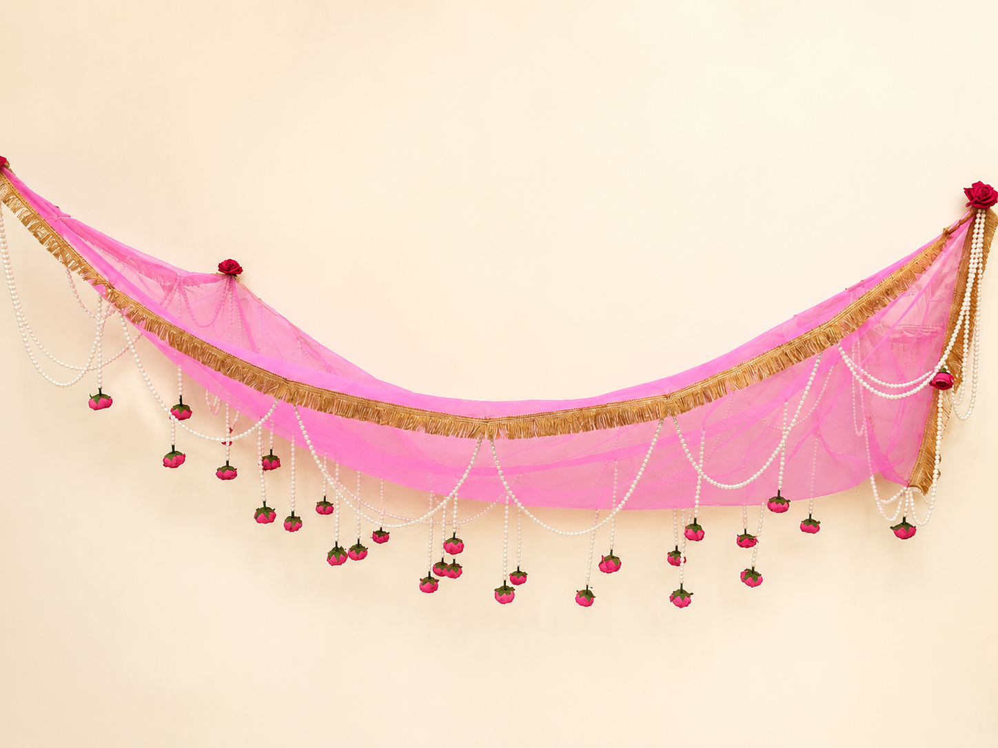 Pink Floral Pearl Bridal Entry Veil