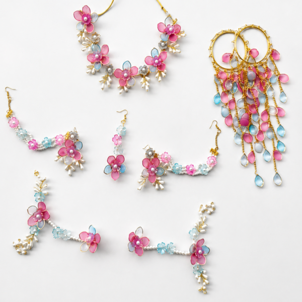 Pink & Aqua Floral Jewellery Set