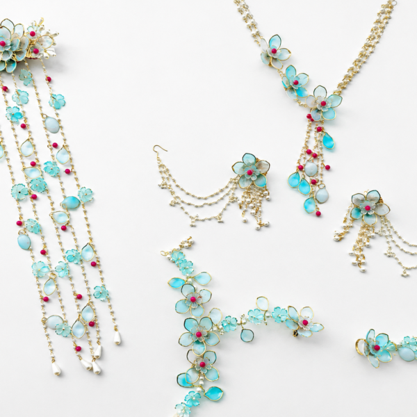 Aqua Blue Floral Jewellery Set