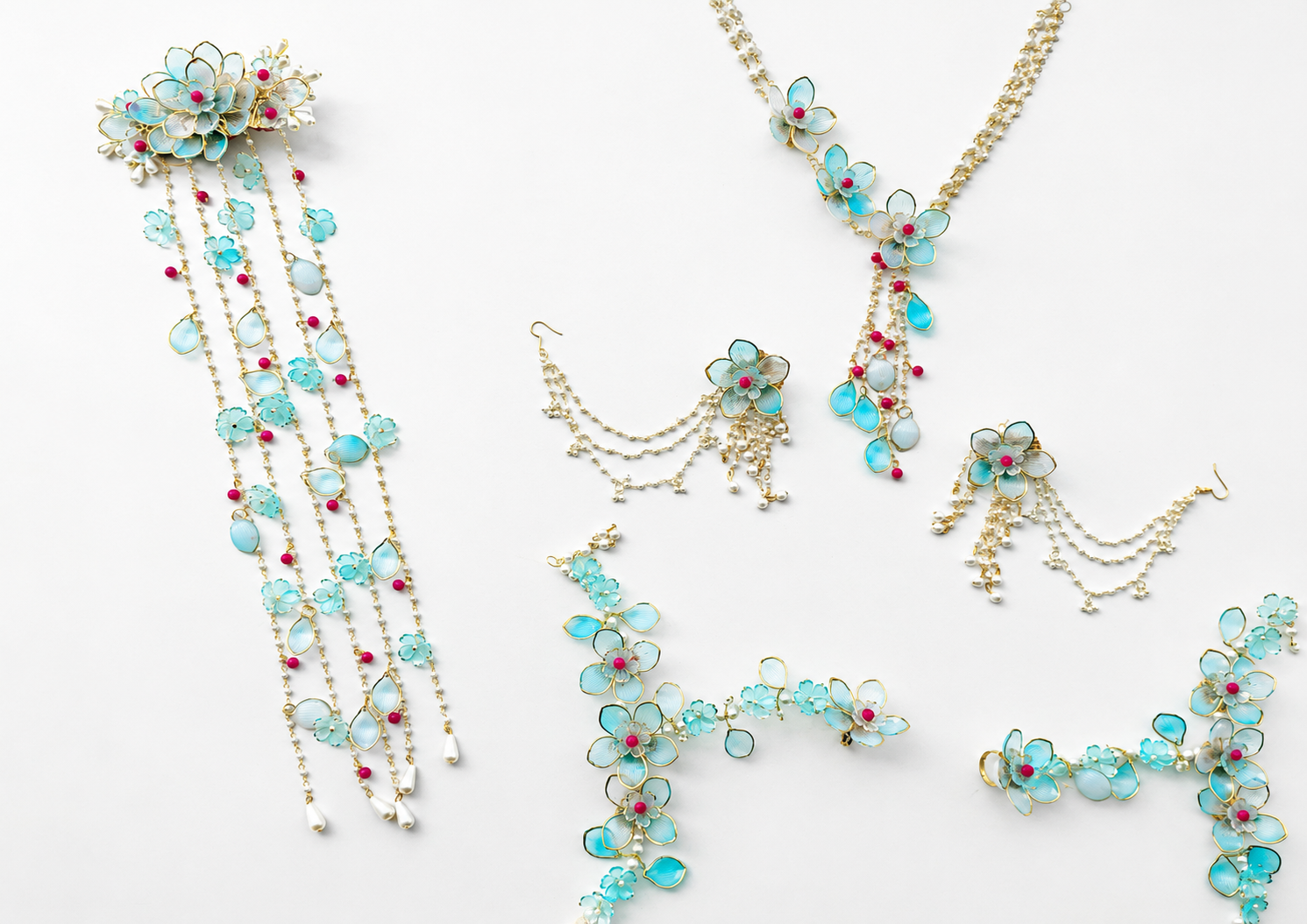 Aqua Blue Floral Jewellery Set