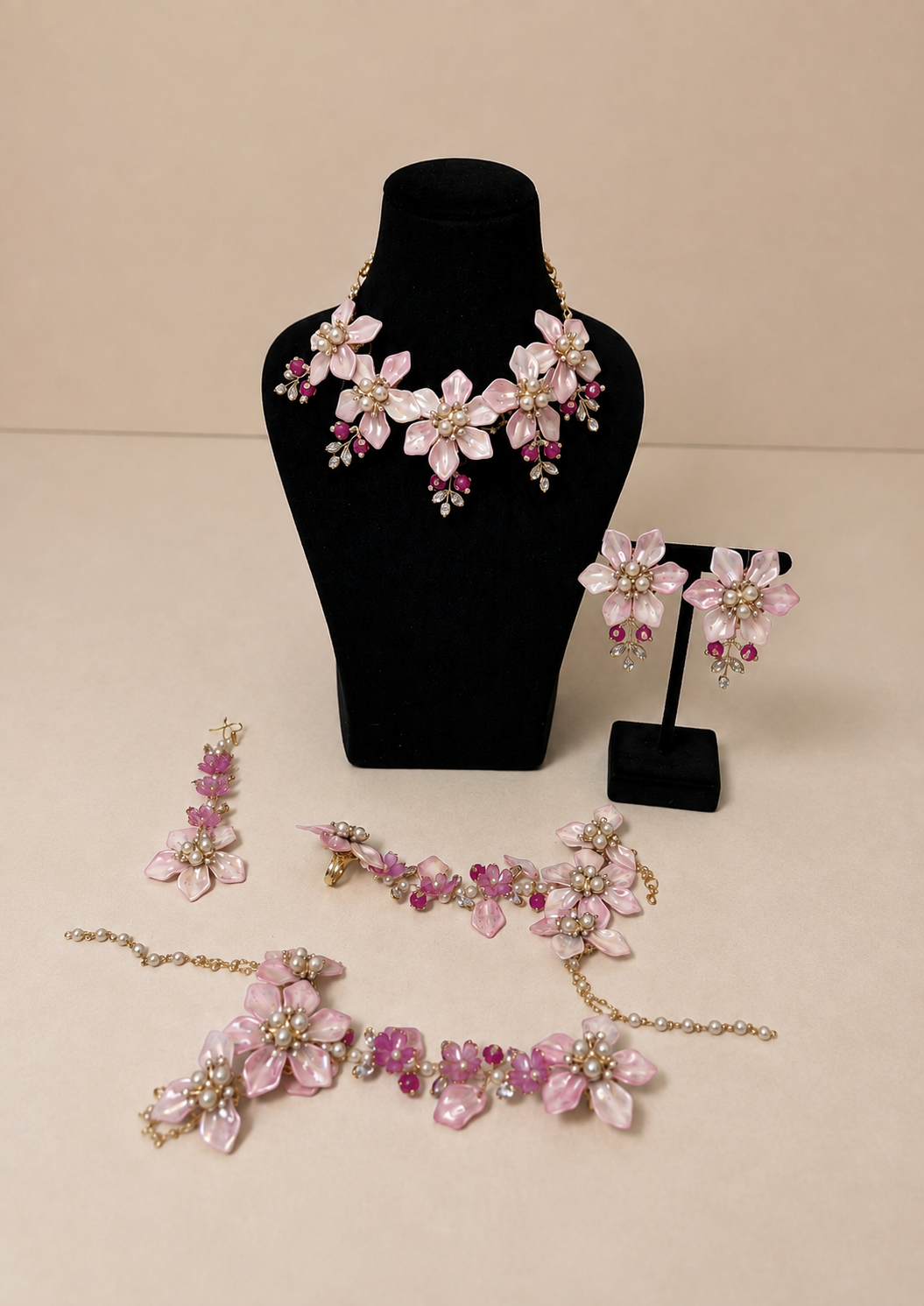 Pink Blossom Floral Jewellery Set