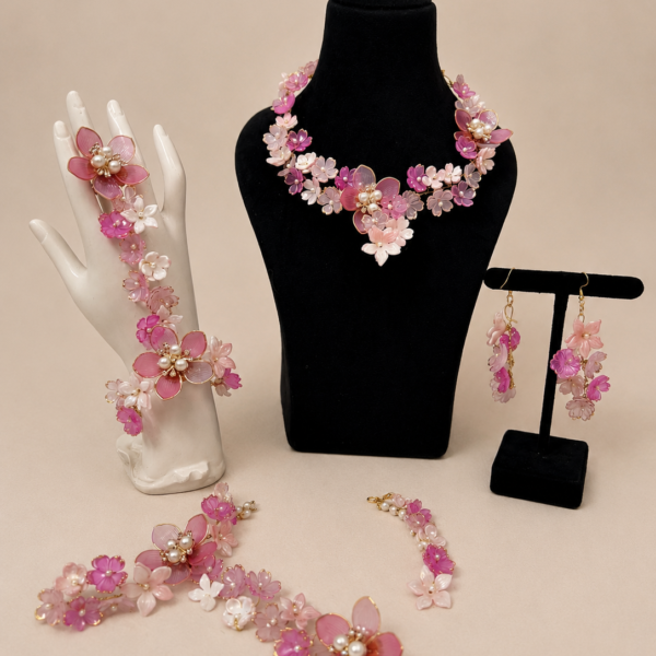 Pink & Purple Floral Jewellery Set
