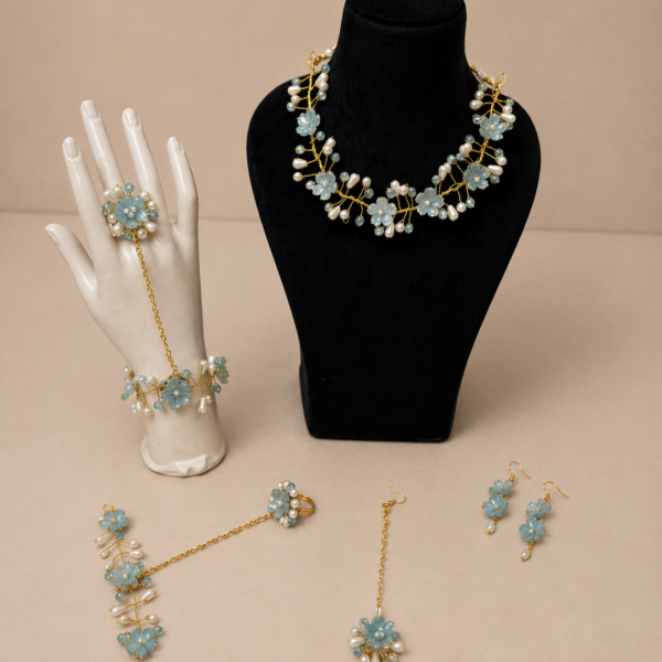 Aqua Blue Floral Jewellery Set