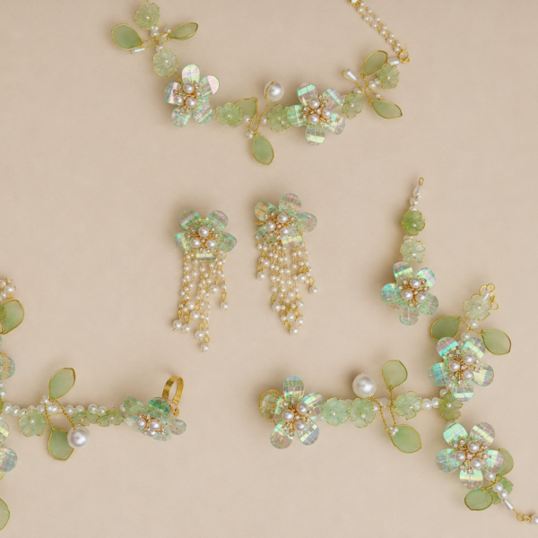 Mint Green Floral Jewellery Set
