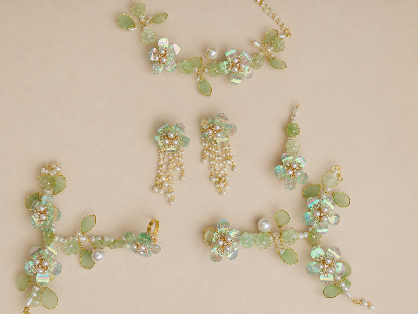 Mint Green Floral Jewellery Set