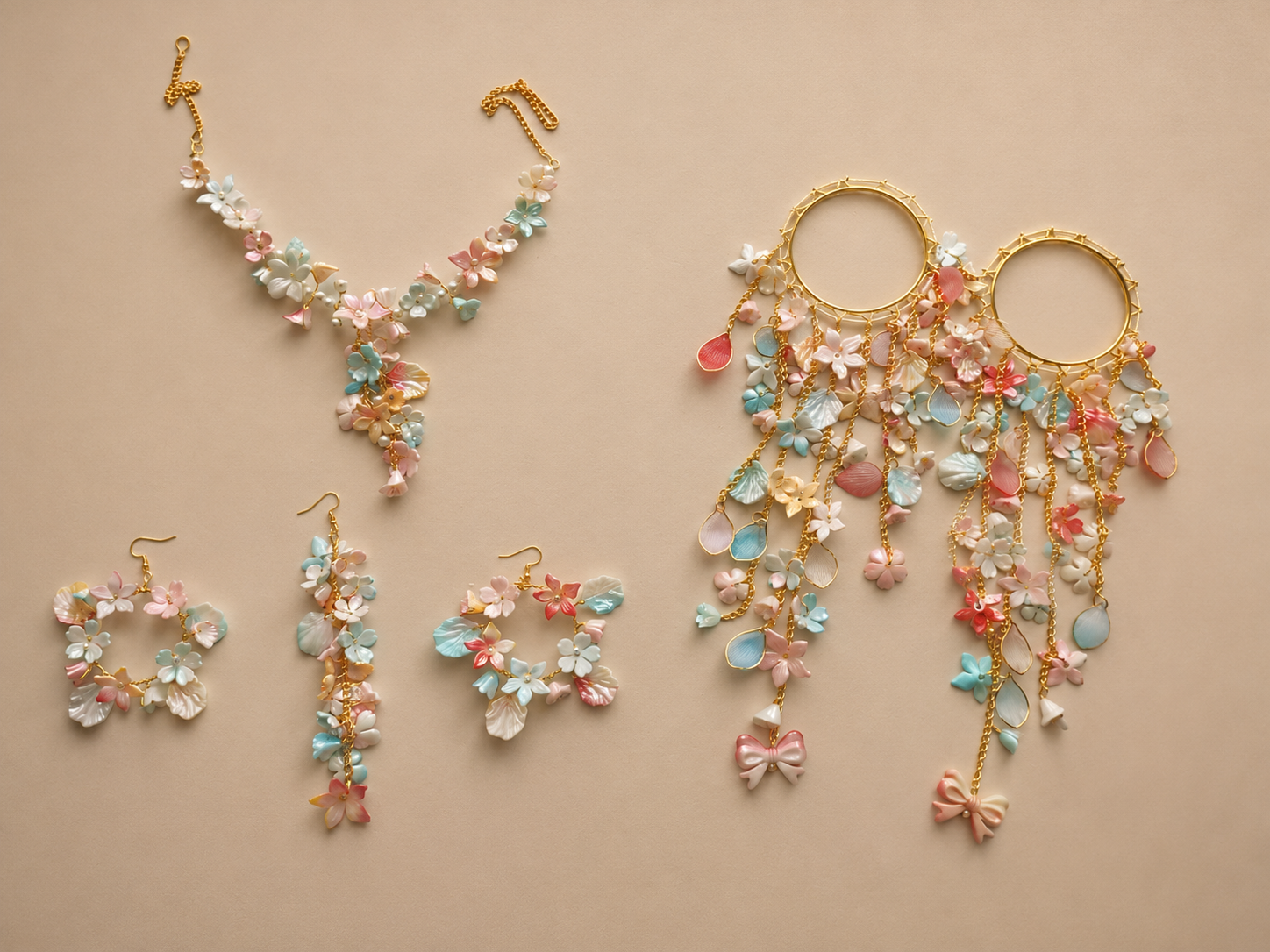 Multicolor Floral Dangling Jewellery Set