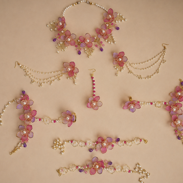 Pink & Purple Floral Jewellery Set