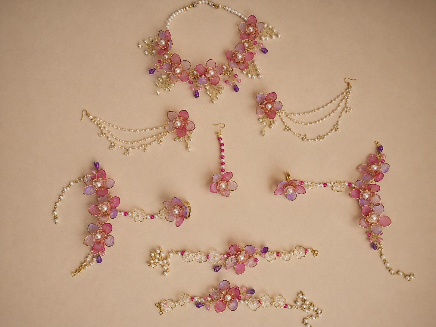 Pink & Purple Floral Jewellery Set