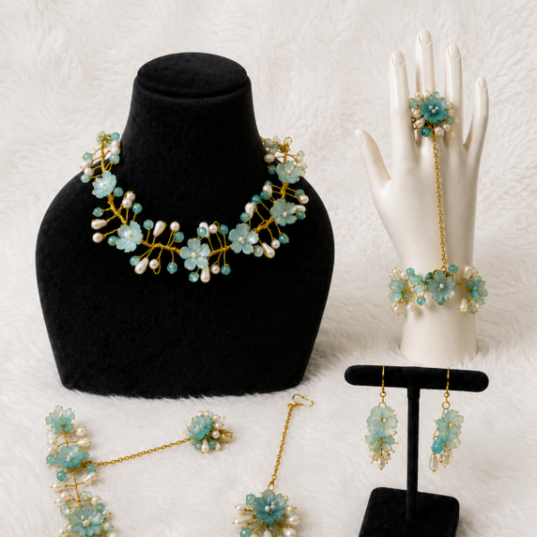 Aqua Blossom Pearl Jewelry Set