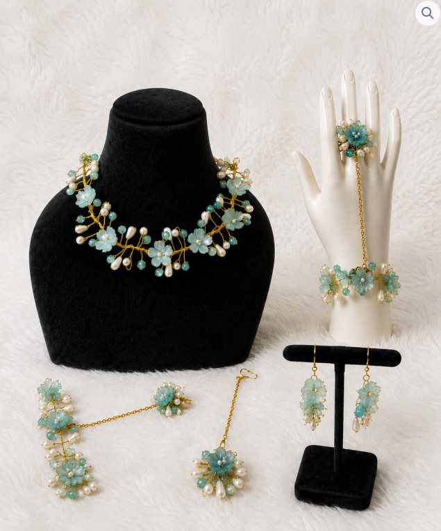 Aqua Blossom Pearl Jewelry Set