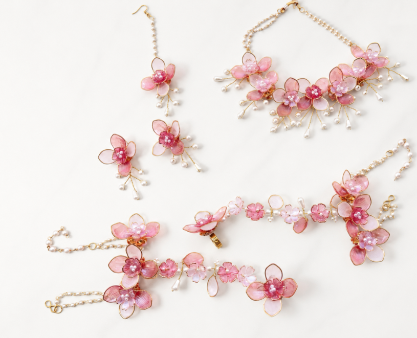 Blush Blossom Pearl Floral Jewelry Set