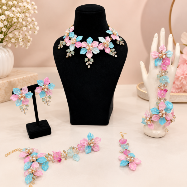 blue pink blossom floral jewellery