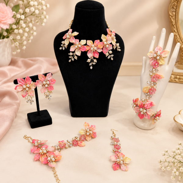 Peach blossom floral jewellery set